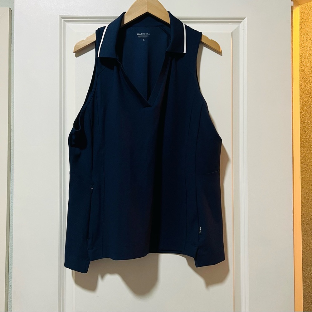 Athleta Women’s Everyday Polo Tank Top Navy Blue Golf Tennis Sport Size XL - Picture 3 of 8
